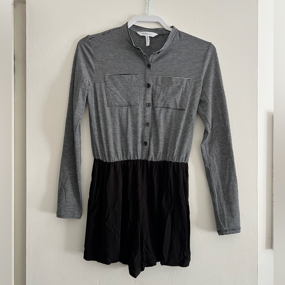 BCBGeneration Black and Gray Striped Romper